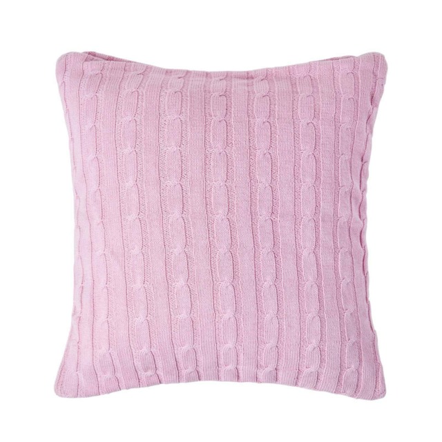 Homescapes Cotton Cable Knit Pastel Pink Cushion Cover - 45 x 45 cm Pink Pink 45 x 45 cm