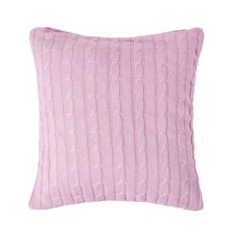 Homescapes Cotton Cable Knit Pastel Pink Cushion Cover - 45 x 45 cm Pink Pink 45 x 45 cm