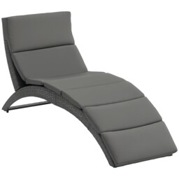 Outsunny Garden Rattan Sun Lounger Foldable Patio Chaise Chair Grey