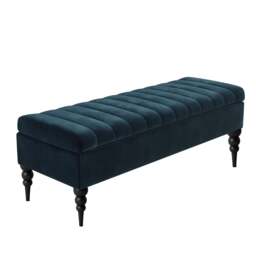 150cm Sierra Striped Ottoman Storage Bench with Black Turned Wooden Legs - Black Plush Velvet Upholstered Shoes Bench
