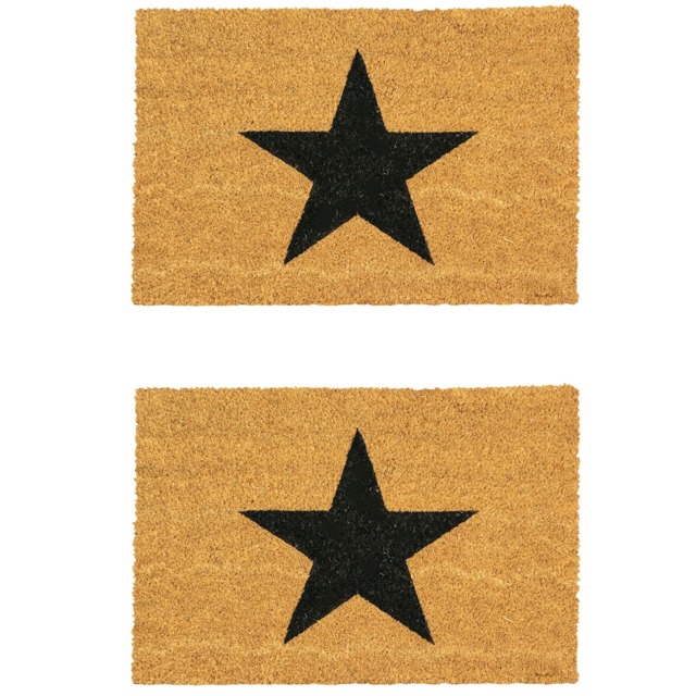 Nicola Spring 2x Coir Door Mats - 90 x 60cm - Black Star - Indoor Outdoor Floor Mat Dirt Trapper Rug Non Slip Backing Doormat