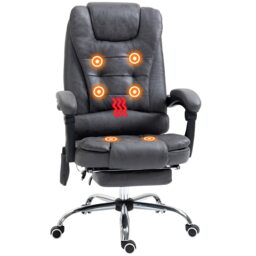Vinsetto Office Chair with 6 Point Massage and Back Heat, Microfiber Desk Chair with Footrest Adjustable Height and Swivel Wheels, Back Reclining, Dark Blue