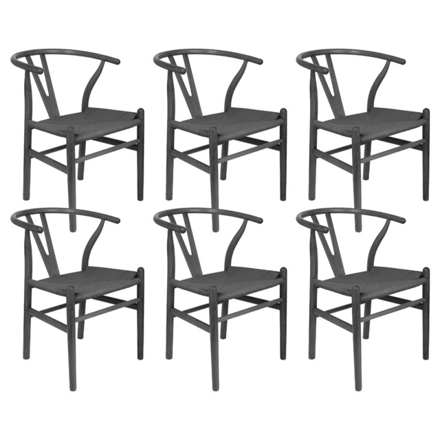 Nicholas Winter Beech Wooden Danish Style Dining Chairs - Black-Black - Solid Wood Wish Beech Bone Wood Chairs Black Black/Black