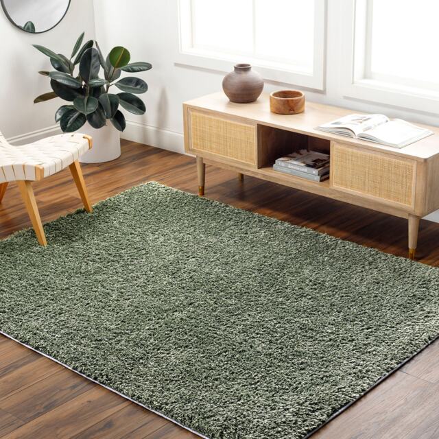 LIVABLISS Moda Shaggy-Solid Color Plush Soft Pile Rug 200 x 275 cm Green