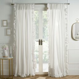 "OHS Frill Linen Slot Top Sheet Net 2 Panel Voile Curtains - 55x87"" White"