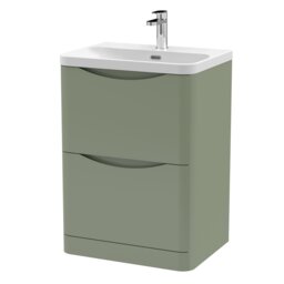 Balterley Arch Modern Bathroom Floor Standing 2 Drawer Vanity Unit & Ceramic Basin Green Satin Green