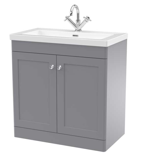 Balterley Swynnerton Traditional 2 Door Floor Standing Vanity Unit with Fireclay Basin, Satin Grey, 800mm