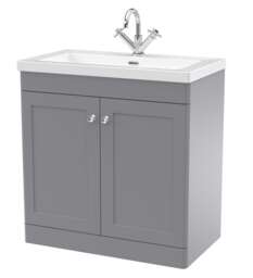 Balterley Swynnerton Traditional 2 Door Floor Standing Vanity Unit with Fireclay Basin, Satin Grey, 800mm