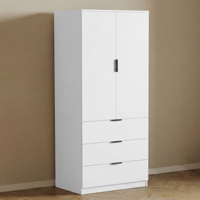 Vida Designs Trega 2 Door 3 Drawer Wardrobe Bedroom Furniture Storage Unit, White