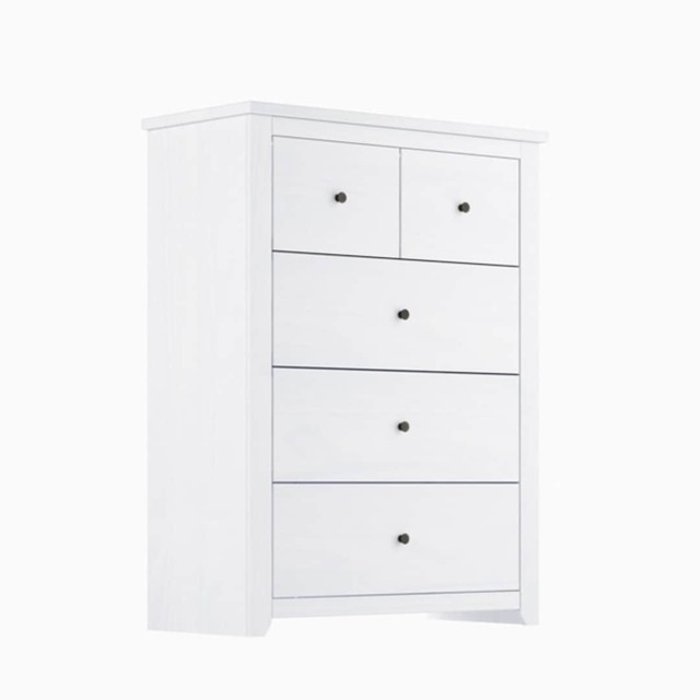 Havana 3+2 Chest of Drawers - Pine/Metal - L39 x W90 x H120 cm - White/Pewter - Flat Pack