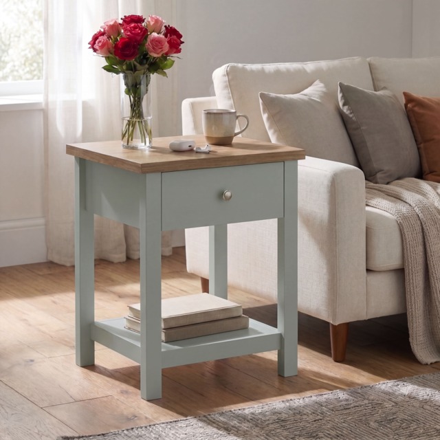 Vida Designs Arlington 1 Drawer Side Table Shaker Sofa Bedside Table, Grey & Oak