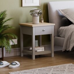 Vida Designs Arlington 1 Drawer Side Table Shaker Sofa Bedside Table, Grey & Oak