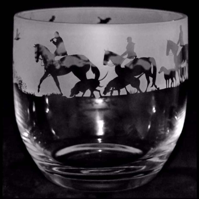 Animo Glass Candle Holder Engraved Pot Hunting