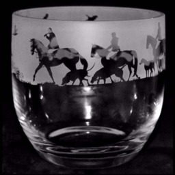 Animo Glass Candle Holder Engraved Pot Hunting