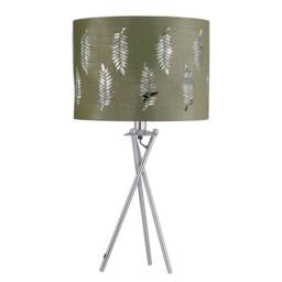Chrome Tripod Table Lamp with Sage Green Fern Cut Out Shade Chrome Green Large 1