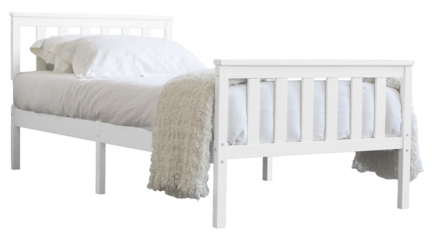 3ft Single White painted wood wooden bed frame, pine wood painted in white bedstead White Single