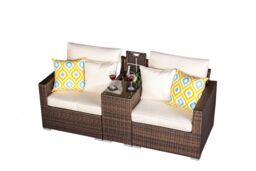 Havana 2 Seat Modular Sofa Rattan Garden Bistro Balcony Furniture Set Outdoor Drinks Cooler Table Brown Brown Two Seater