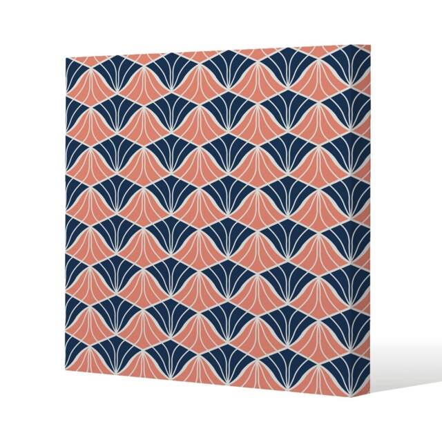 Navy & Pink Geometric Shells (Canvas Print) Cream