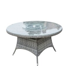 Direct Wicker 6-Seater Rattan Garden Aluminum Round Dining Table with lazy Susan Grey