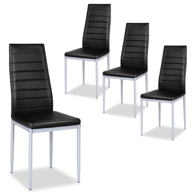 COSTWAY Set of 4 Dining Chairs Padded Seat High Back Black