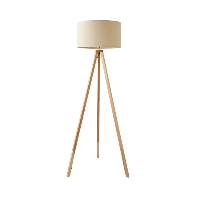 ValueLights Barbro Light Wood Tripod Floor Light Lamp Cream Shade