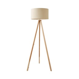 ValueLights Barbro Light Wood Tripod Floor Light Lamp Cream Shade