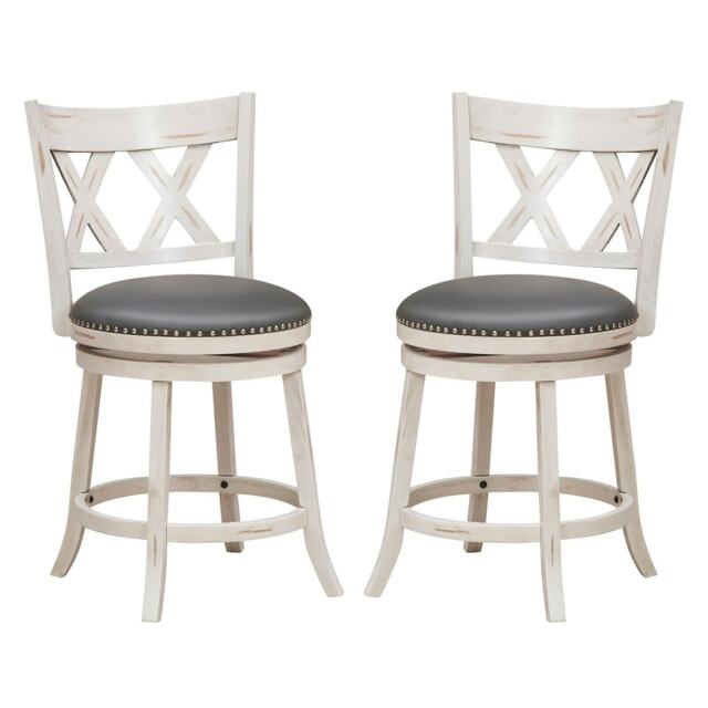 COSTWAY Set of 2 Bar Stools 360 °Swiveling Upholstered White