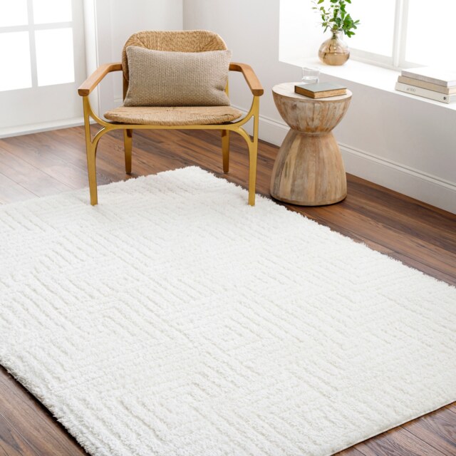LIVABLISS Nomadic-Shaggy Modern Graphic Soft Plush Pile Rug 160 x 213 cm Ivory