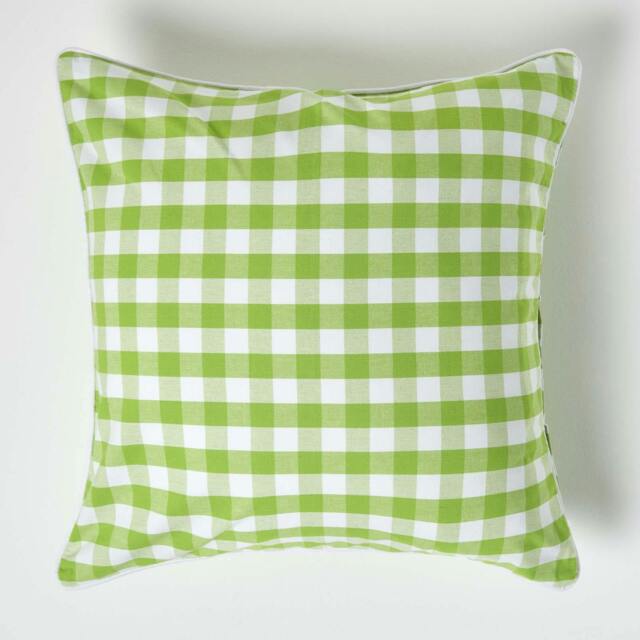 Homescapes Green Block Check Cotton Gingham Cushion Cover - 60 x 60 cm Green Green 60 x 60 cm