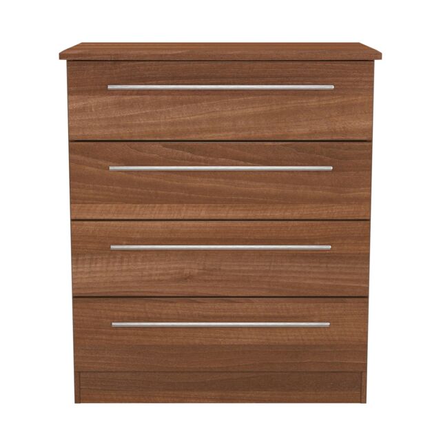 Carlton 4 Drawer Chest of Drawers in Noche Walnut (Ready Assembled) Brown Noche Walnut