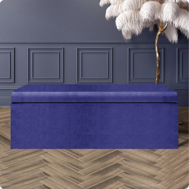 120cm Large Plain Safar Storage Ottoman Box, Blue Naples Upholstered Deep Storage Ottoman End of Bed Bench