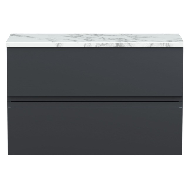 Balterley Mavesyn Contemporary 2 Drawer Wall Hung Vanity Unit with Laminate Worktop, Dark Grey, 800mm