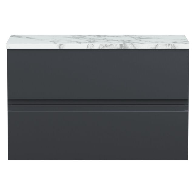 Balterley Mavesyn Contemporary 2 Drawer Wall Hung Vanity Unit with Laminate Worktop, Dark Grey, 800mm