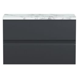 Balterley Mavesyn Contemporary 2 Drawer Wall Hung Vanity Unit with Laminate Worktop, Dark Grey, 800mm
