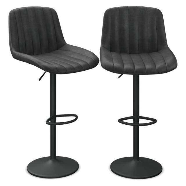 PU Leather Bar Stool with Fluted Back Height Adjustable, 360 Swivel, Backrest & Footrest Black Black & Set of 2 2