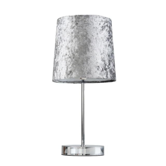ValueLights Polished Chrome Table Lamp Silver Grey Velvet Shade