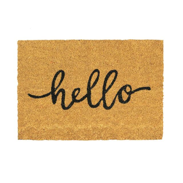 Nicola Spring Coir Door Mat - 90 x 60cm - Hello - Indoor Outdoor Floor Mat Dirt Trapper Rug Non Slip Backing Doormat