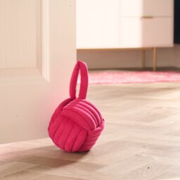 OHS Matte Velvet Rope Weighted Decorative Door Stop with Handle Pink Hot Pink 14cm