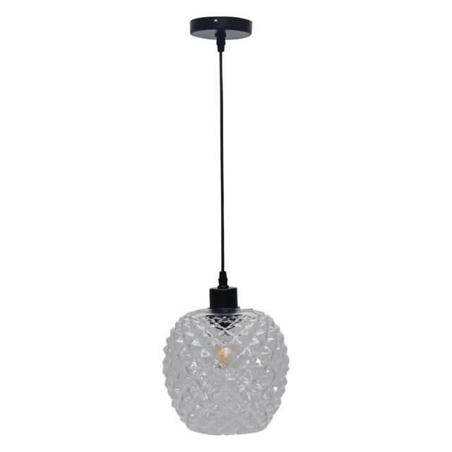 Baine - Clear Textured Glass with Black Pendant Fitting Clear Clear 1