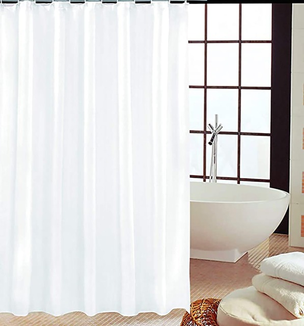 KAV Polyester Soft fabric Shower Curtain Mould and Mildew Resistant Solid White and Snow White Matching Hooks(180x180cm)