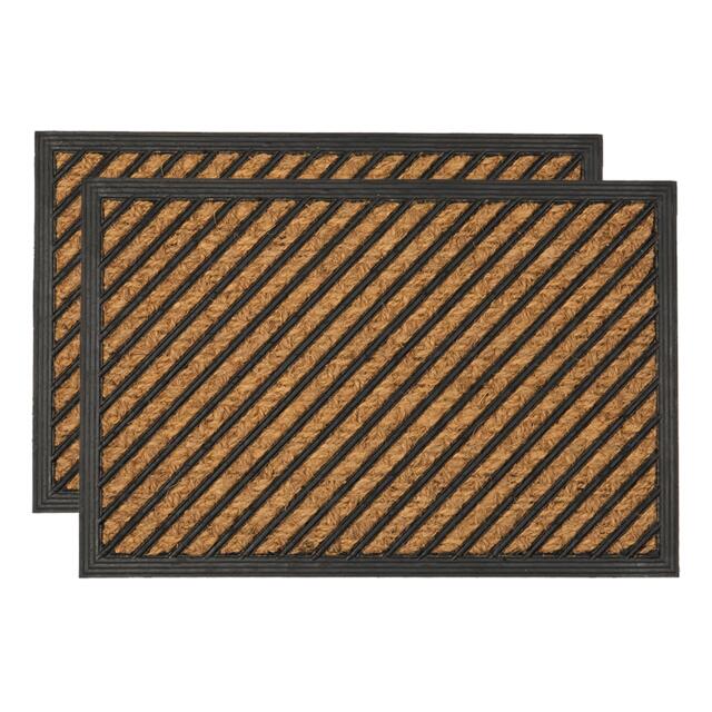 Nicola Spring 2x Heavy Duty Door Mats - 60 x 40cm Diagonals Indoor Outdoor Doormats Durable Non-Slip PVC Backing Dirt Trapper