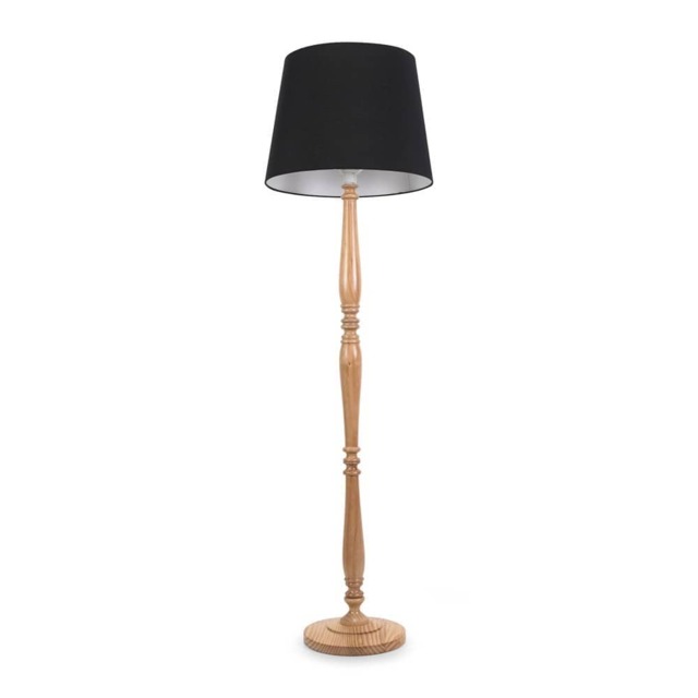 ValueLights Victoria Light Wood Floor Lamp Black Taper Shade and Bulb