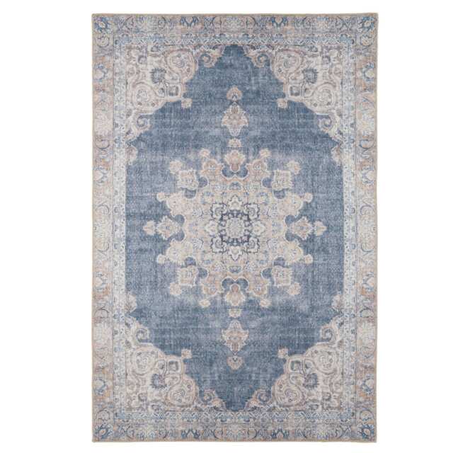 KUKOON Denim Blue Vintage Medallion Non Slip Washable Low Pile Rug 120cm x 170cm Blue
