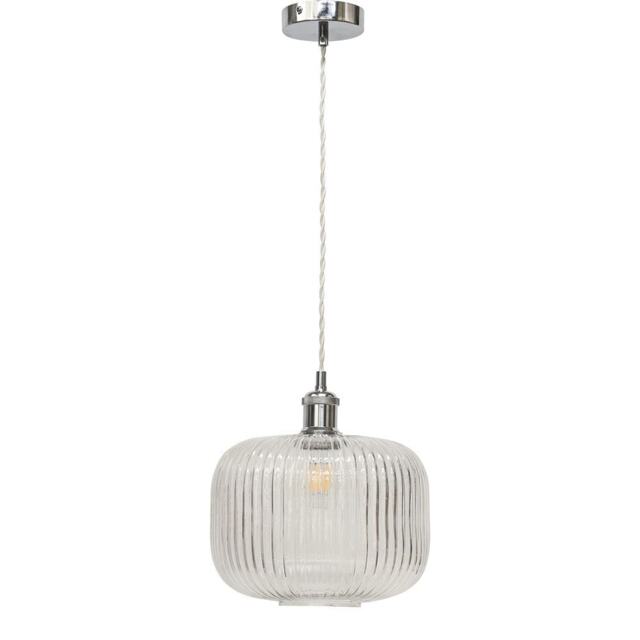 Batley Large - Clear Ribbed Glass Chrome Retro Pendant Fitting