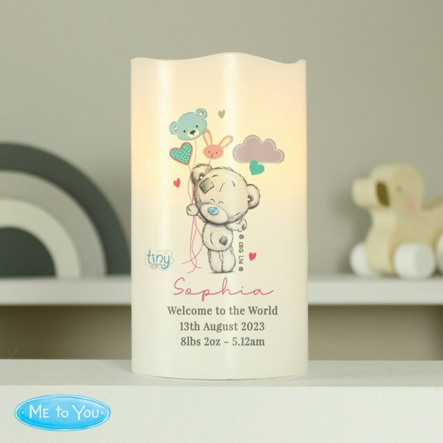 Personalised Tiny Tatty Teddy Dream Big Pink Nightlight LED Candle Cream