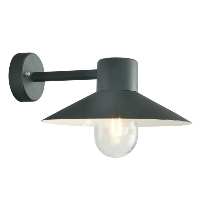 Lund 1 Light Outdoor Fisherman Dome Wall Lantern Light Black IP55, E27