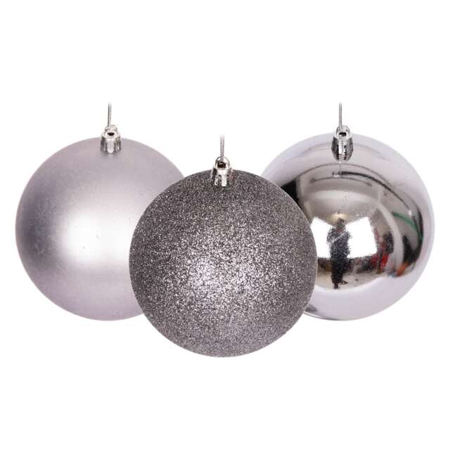10cm/6Pcs Christmas Baubles Shatterproof Mid Grey,Tree Decorations