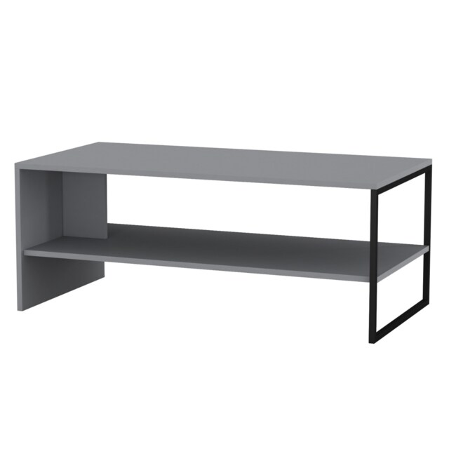 URBNLIVING 100cm Wooden Coffee Table With Steel Frame And Storage Shelf Black Grey 100cm 1