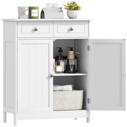 kleankin 75x60cm Freestanding Bathroom Storage Cabinet Unit w 2 Drawers Cupboard Adjustable Shelf Metal Handles Traditional Style White