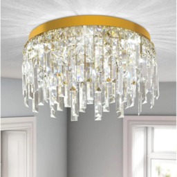 LED Crystal Chandelier Ceiling Light Gold 40cm 3 Color Lights